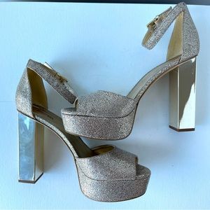 Michel kors platform high heel silver sandalsPeep toe pumps 5 inch heel disco